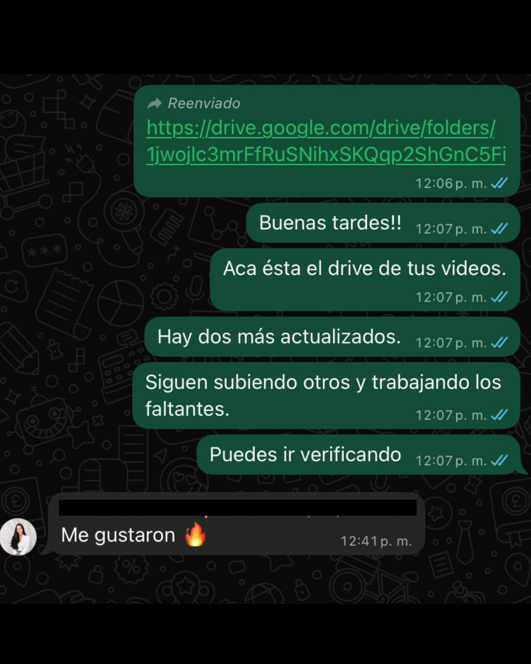 Conversación de WhatsApp con la reseña: Me gustaron